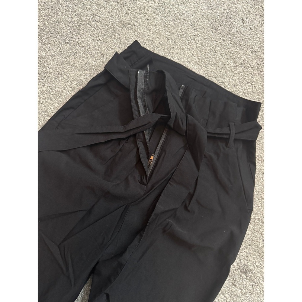 Black Dressy Casual Stretchy Pants High Waist Tie Front Size M